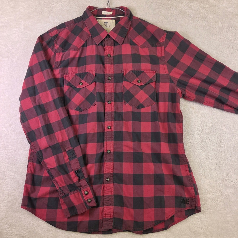 American Eagle Outfitters Mens Red Black Buffalo Plaid Flannel Shirt Large L